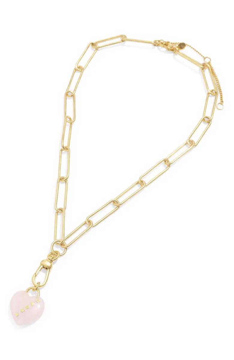 Madewell Rose Quartz Heart Lariat Necklace | Nordstrom | Nordstrom