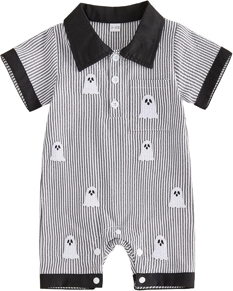 Baby Boy Halloween Pumpkin/Ghost Button Down Romper | Amazon (US)