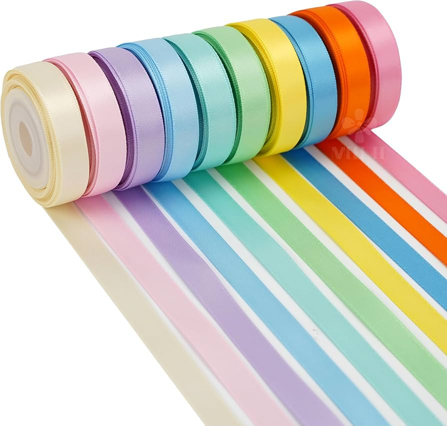 MEEDEE Pastel Rainbow Ribbon Assortment Satin Rainbow Colored Ribbon 3/8" X 50 Yards for Crafts, ... | Amazon (US)