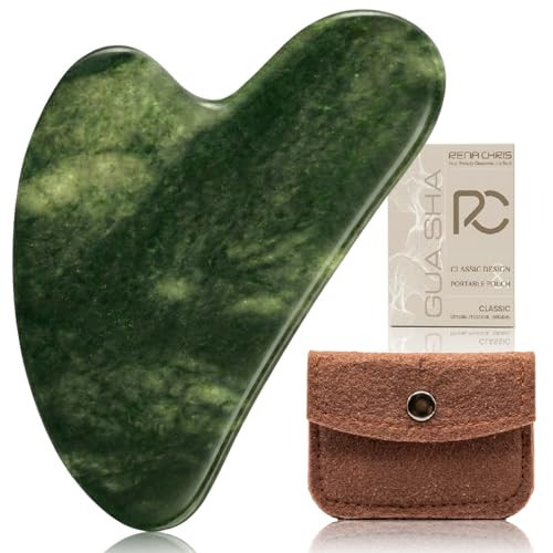 Rena Chris Gua Sha Facial Tools, Natural Jade Stone Guasha Tool for Face Massage - Face Sculpting Tool for Jawline Sculpting, Puffiness Reduction and Skincare Routine with Travel Pouch | Amazon (US)