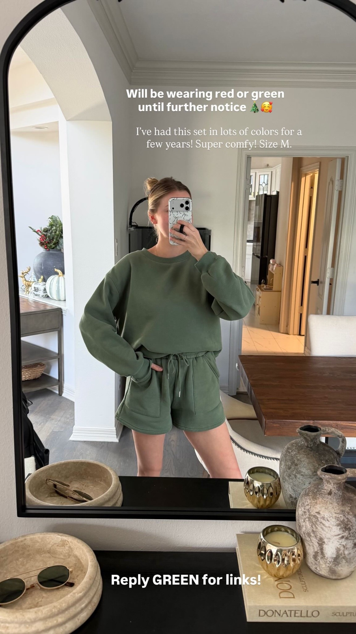 Will be wearing red or green until further notice 🎄🥰 Reply GREEN for links! I’ve had this set in lots of colors for a few years! Super comfy! Size M.