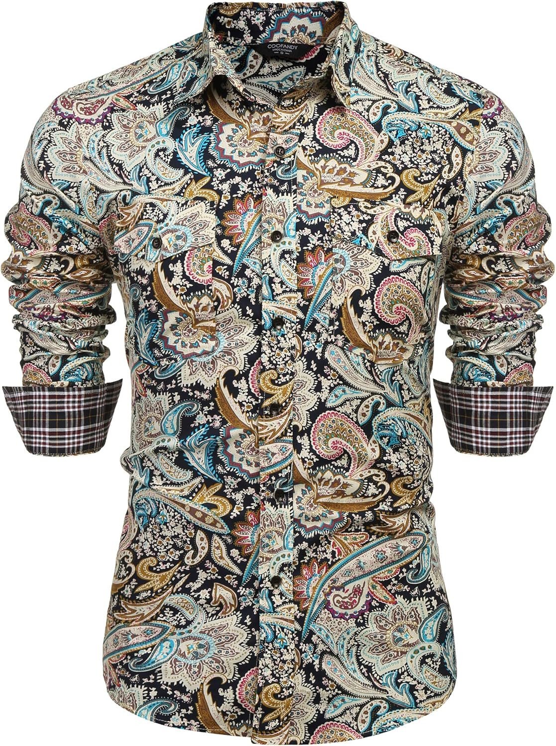 COOFANDY Mens Paisley Printed Shirts Casual Long Sleeve Button Down Shirts Floral Dress Shirt wit... | Amazon (US)