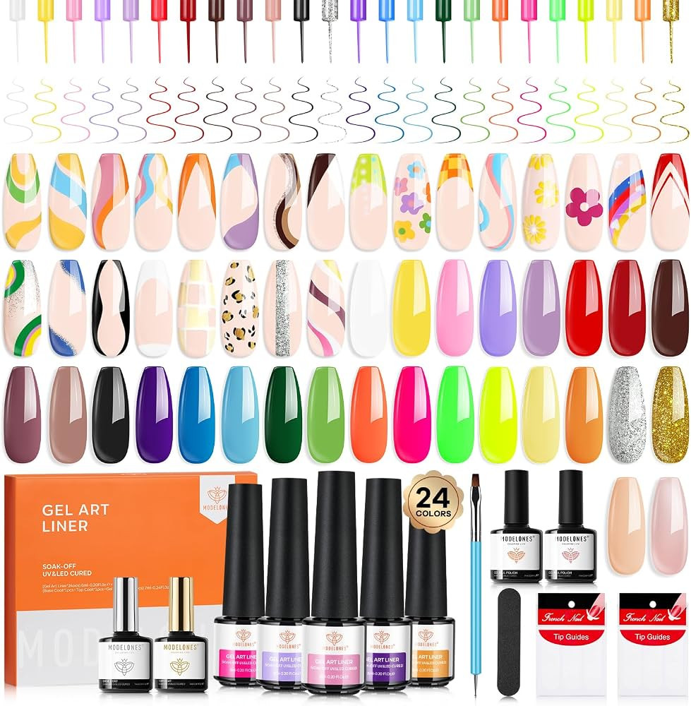 modelones Gel Polish Nail Art Polish Set 30pcs Gel Liner Nail Polish Set 24 Colors White Black Re... | Amazon (US)