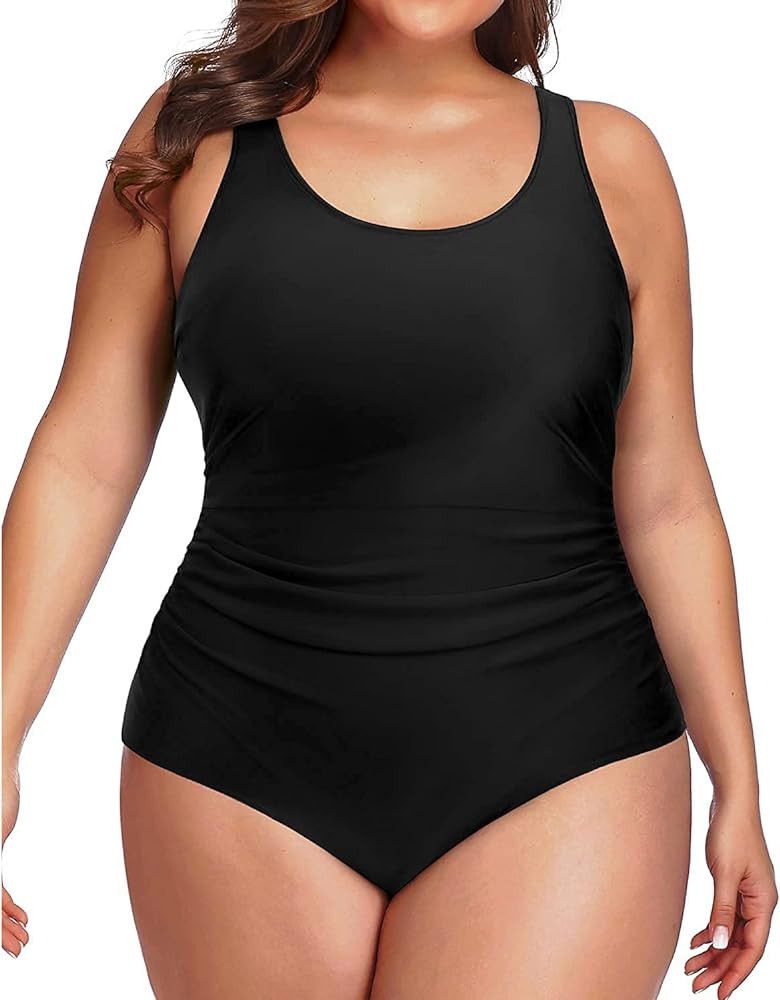 Daci Women Plus Size One Piece Swimsuit Tummy Control Bathing Suit Athletic Ruched Swimwear | Amazon (US)