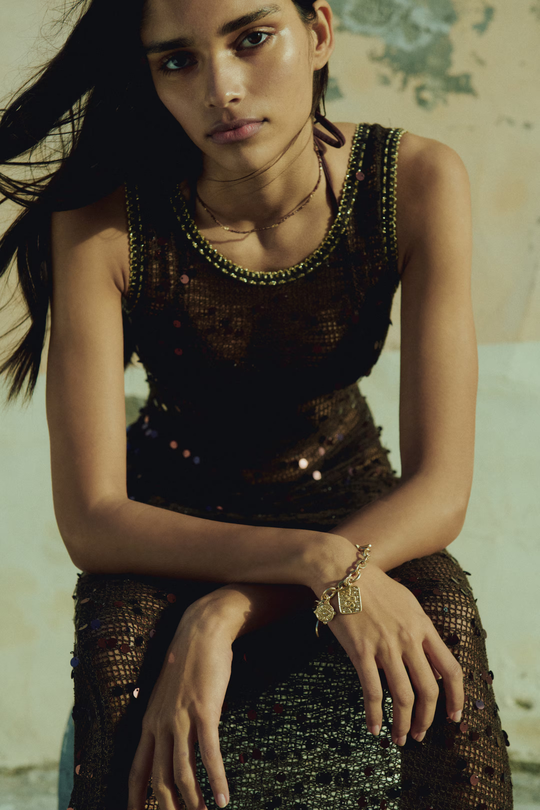 Sequined net dress - Dark brown - Ladies | H&M GB | H&M (UK, MY, IN, SG, PH, TW, HK)