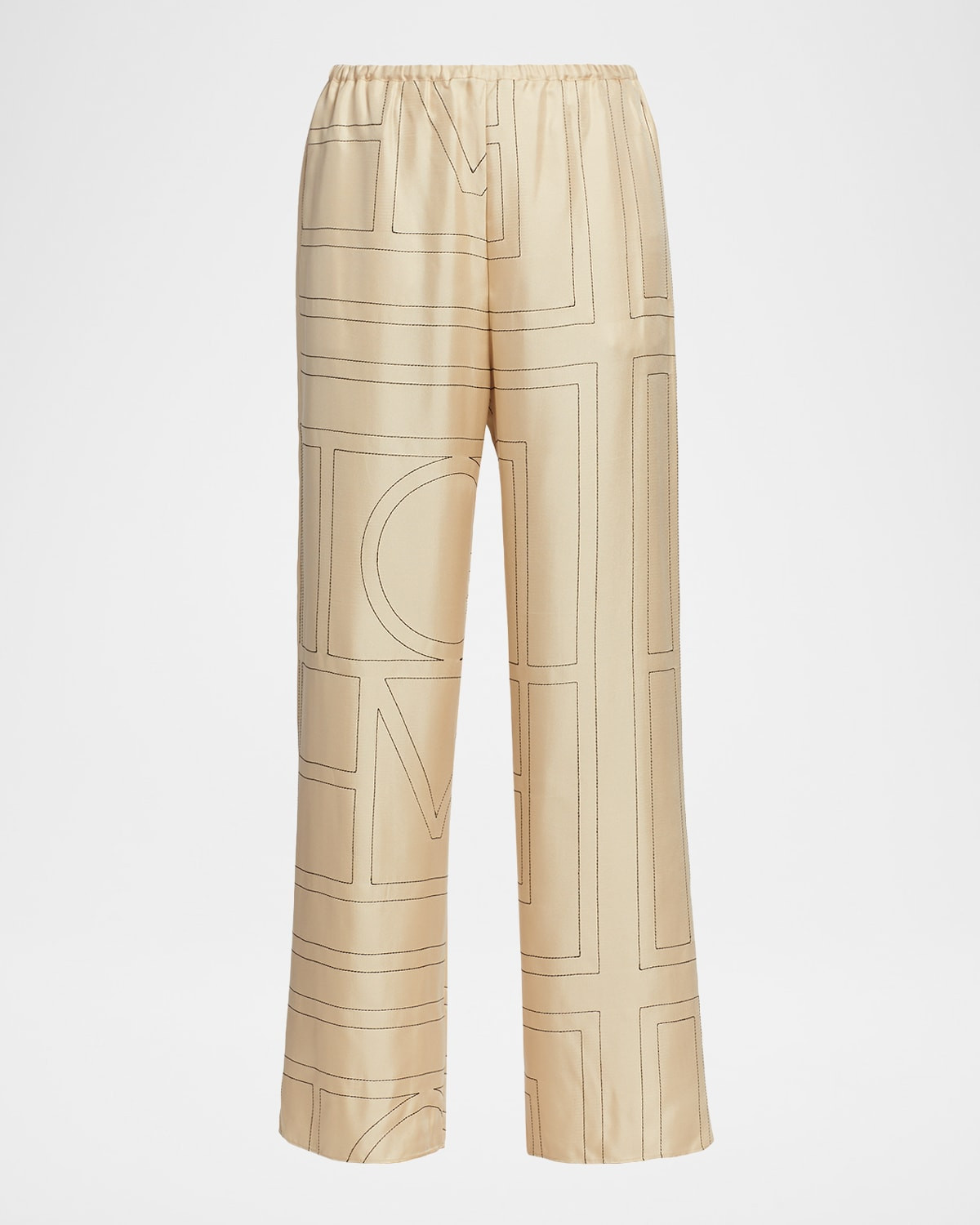 Monogram Silk Straight-Leg Ankle Pajama Pants | Neiman Marcus
