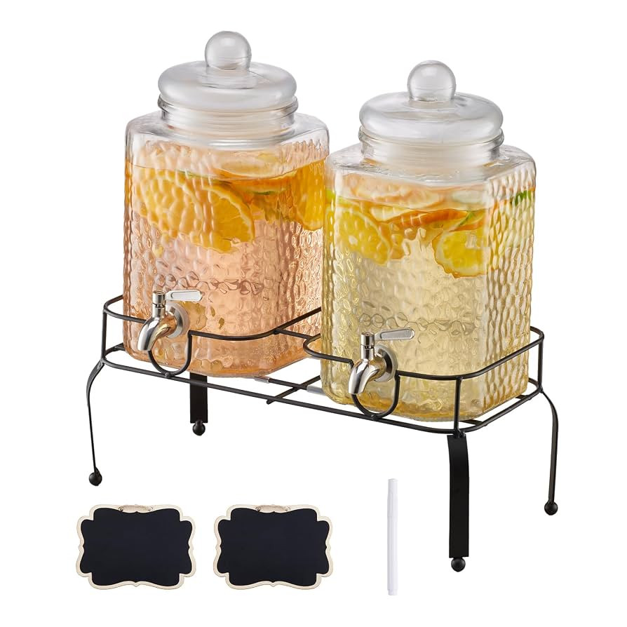 VEVOR Beverage Dispenser, 2 Pack 1.5 Gallon Drink Dispensers for Parties, Glass Juice Dispenser w... | Amazon (US)