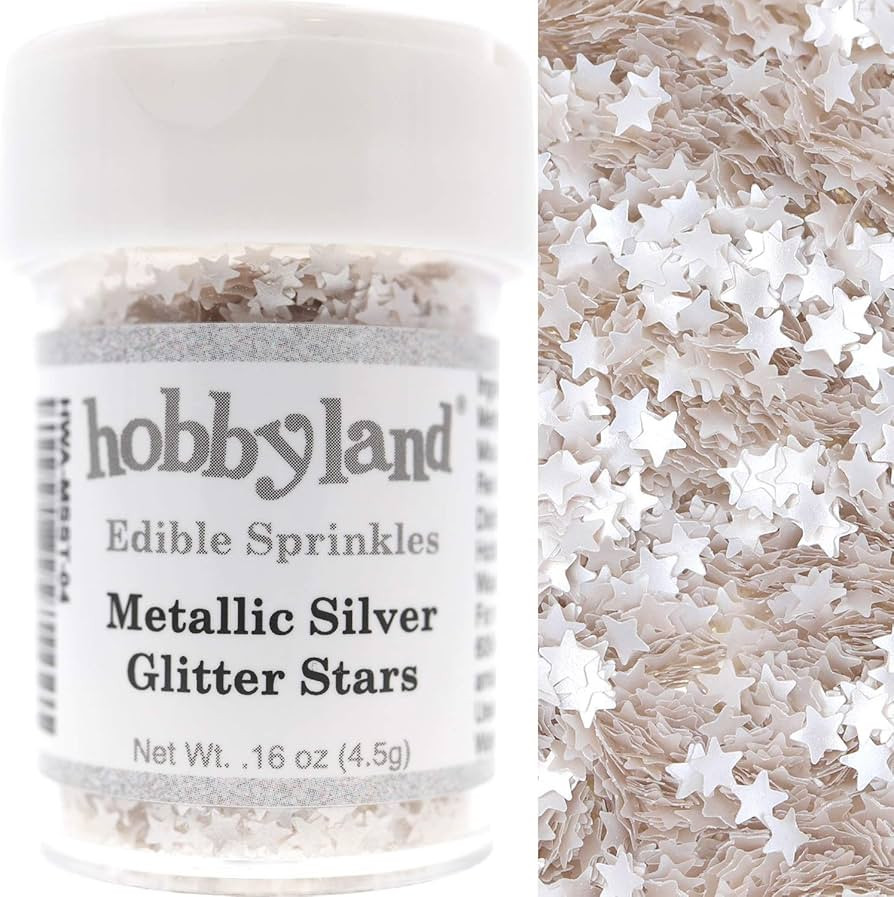 Hobbyland Edible Sprinkles (Metallic Silver Glitter Stars, 4.5g) | Amazon (US)