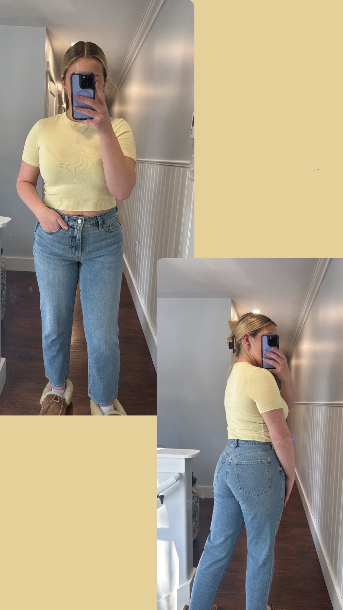 Finding jeans that fit so good is the best! I wear size 8 reg. And this cute, soft yellow knit shirt is perfect for March! 

#LTKootd #LTKspring