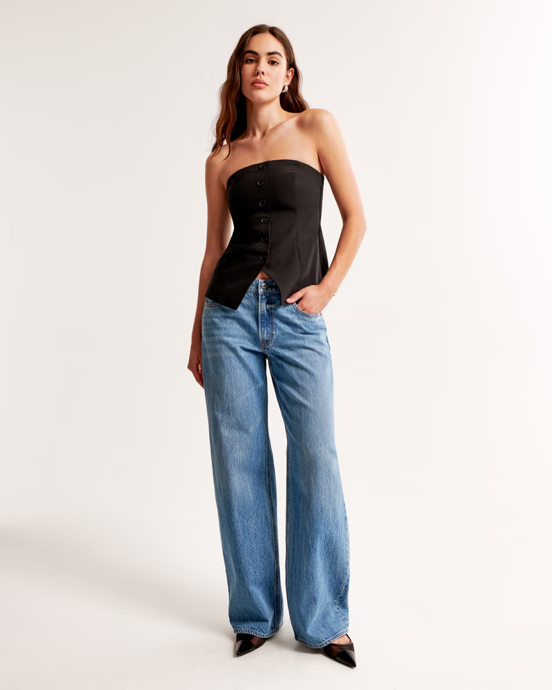 Tailored Button-Through Tube Top | Abercrombie & Fitch (US)