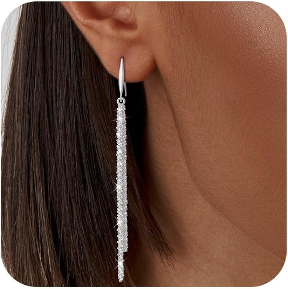 Long Dangle Earrings for Women 925 Sterling Silver/14K Gold Plated Tassel Chain Dangle Drop Earri... | Amazon (US)