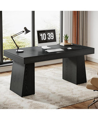 Tribesigns 55 Inches Executive Desk, Mid-Century Modern Home Office Desk with Double Trapezoid Ba... | Macy's