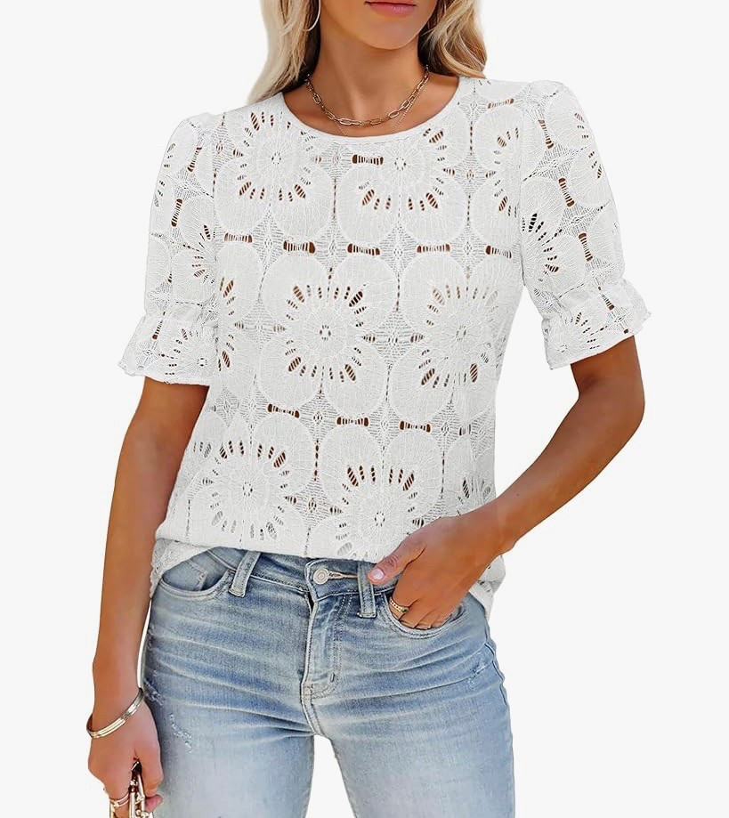 $20 eyelet tee shirt, perfect way to elevate a casual look. Weekend style. Brunch outfit. Affordable fashion 

#LTKFindsUnder50 #LTKStyleTip