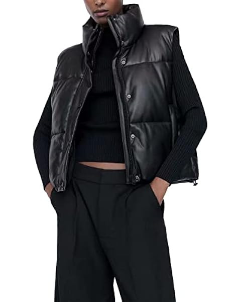 Ailoqing Womens Faux Leather Puffer Vest Zip Up Sleeveless Winter Cropped Jacket | Amazon (US)