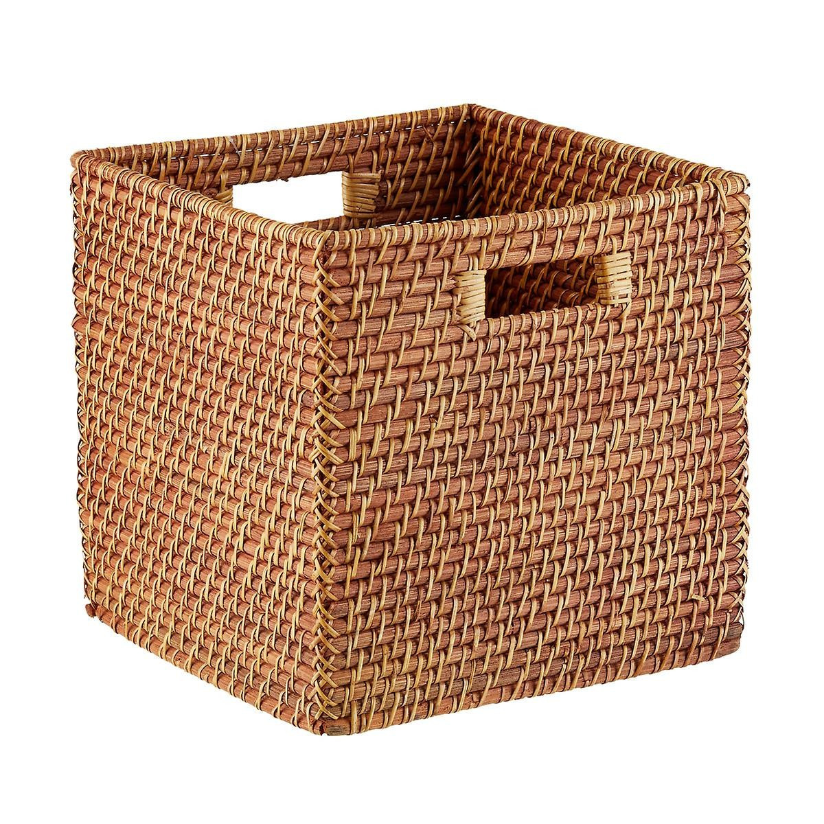 Copper Rattan Storage Cube with Handles | The Container Store