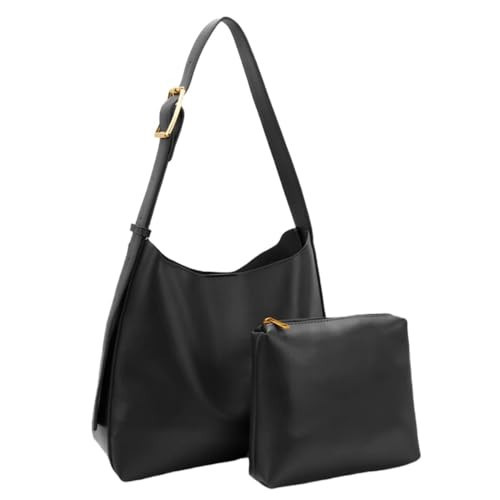 Women's Black Faux Leather Tote Bag Fashion Big Shoulder Purse Hobo Crossbody Bags (Black) | Amazon (US)