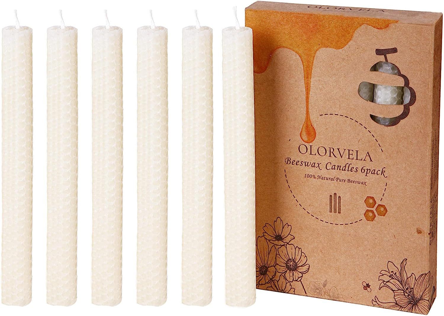 olorvela Beeswax Candles Handmade Taper Candles 6Pack 8" Hand-Rolled Candlesticks Made of 100% Pu... | Amazon (US)