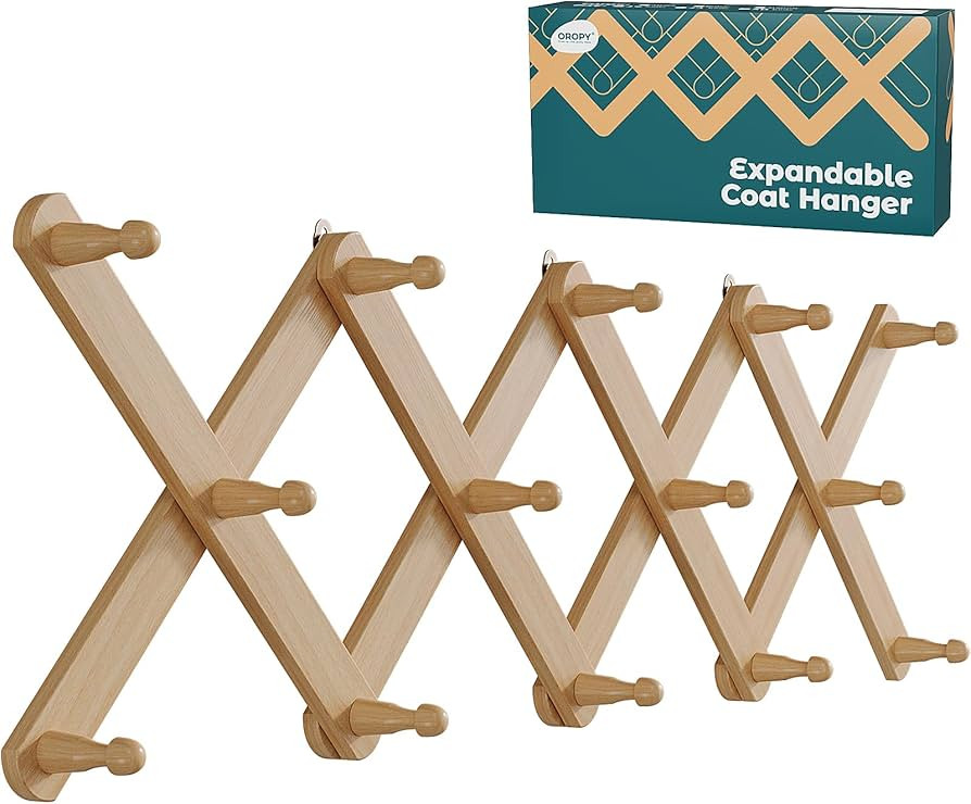 OROPY Wood Accordion Wall Hanger, Expandable Coat Rack Wall Mount with 14 Pegs, Expanding Hat Rac... | Amazon (US)