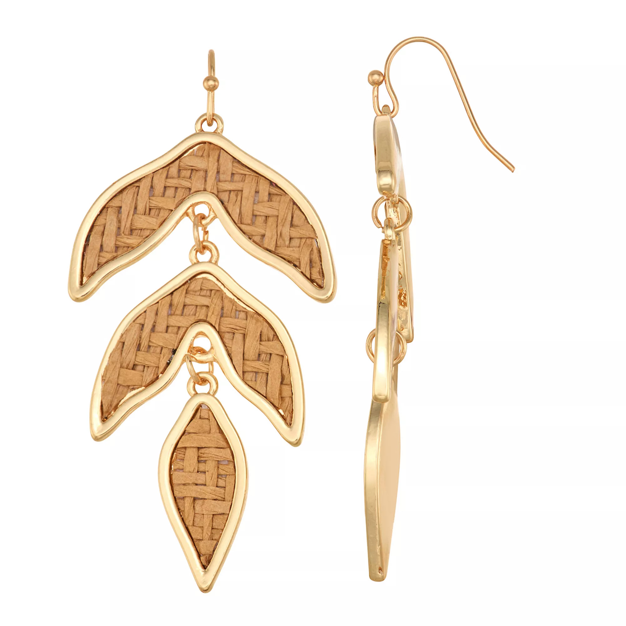 Emberly Gold Tone Rattan Leaf Earrings | Kohl's