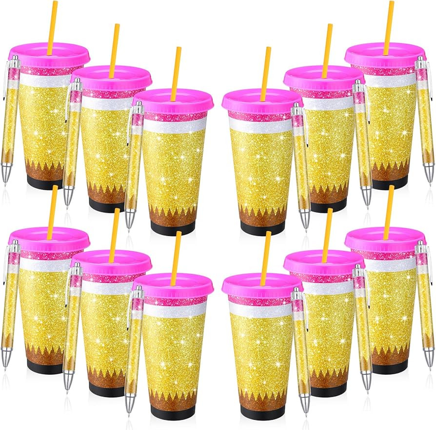 Skylety 12 Set Teacher Appreciation Gift Bulk Include 24oz Reusable Pencil Plastic Coffee Cup wit... | Amazon (US)