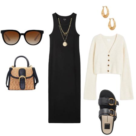 Fall transition outfit
Fall outfit 
Spring outfit 
Casual OOTD
Black midi dress
Tank dress
Black slides 
Black sandals 
Cardigan 
Brown sunglasses
Gold layered necklaces 
Gold hoop earrings
Fall fashion 
Fall trends 

#LTKunder100 #LTKunder50 #LTKstyletip