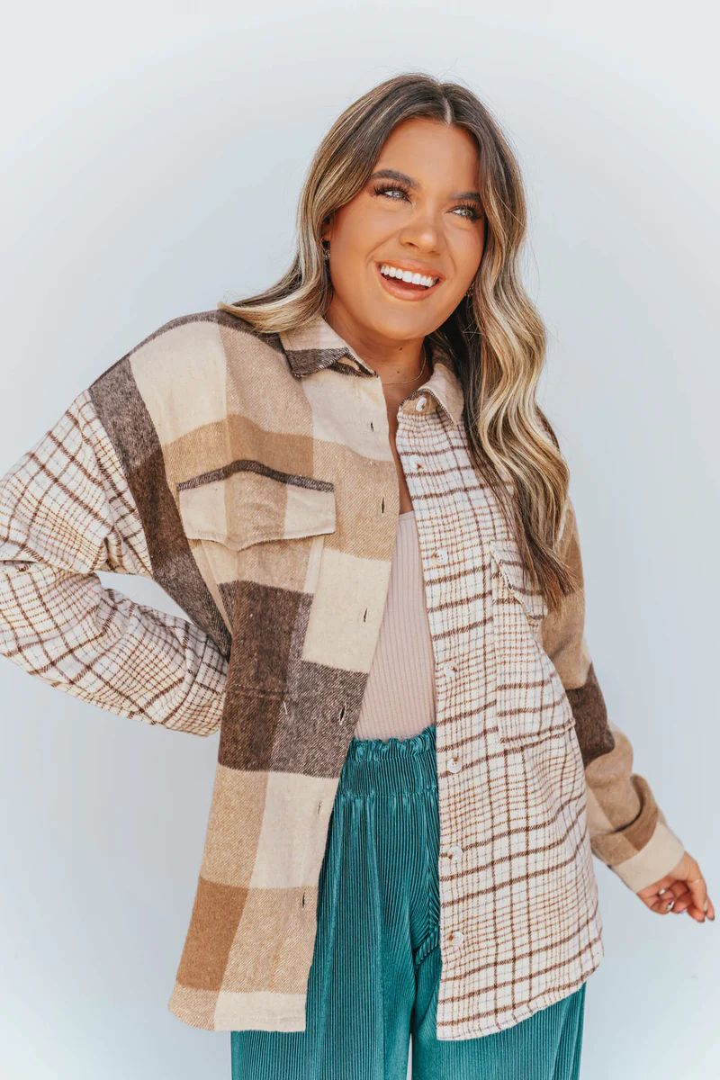 Backroads Brown Mixed Print Shacket | Apricot Lane Boutique
