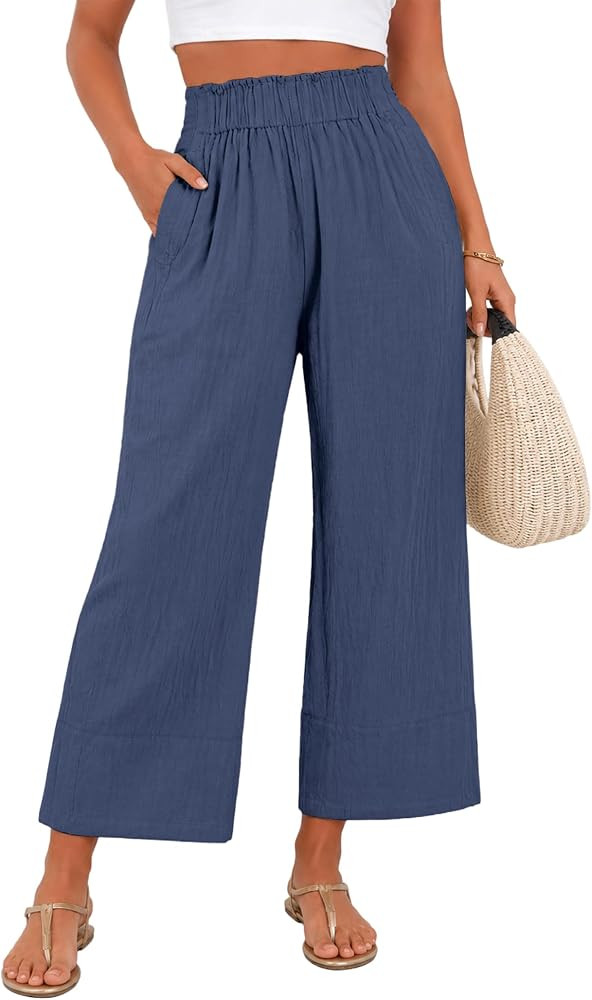 FAIABLE Womens Linen Pants Wide Leg Cropped Summer Pants Lightweight Casual Flowy Palazzo Trouser... | Amazon (US)