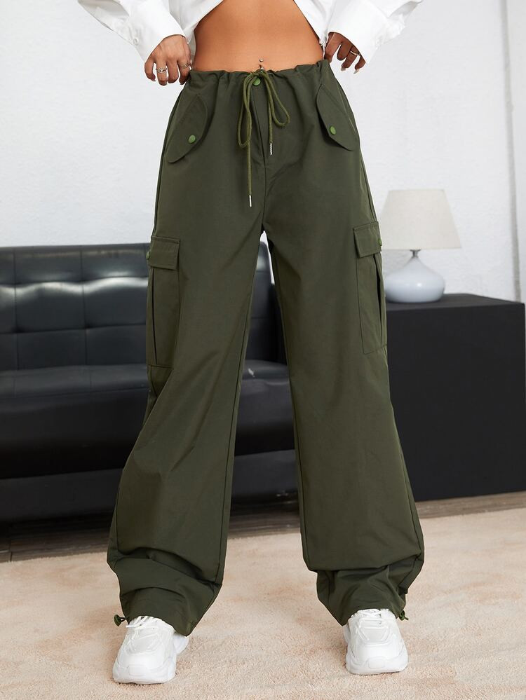 SHEIN EZwear Solid Drawstring Waist Cargo Pants | SHEIN