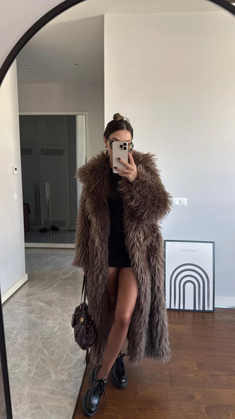 Maxi Faux Fur Coat Women's Plush Winter Outerwear - Etsy | Etsy (US)