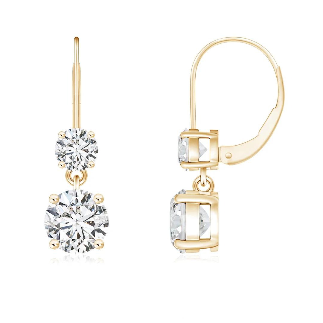 Round Diamond Leverback Dangle Earrings with Diamond | Angara Inc.