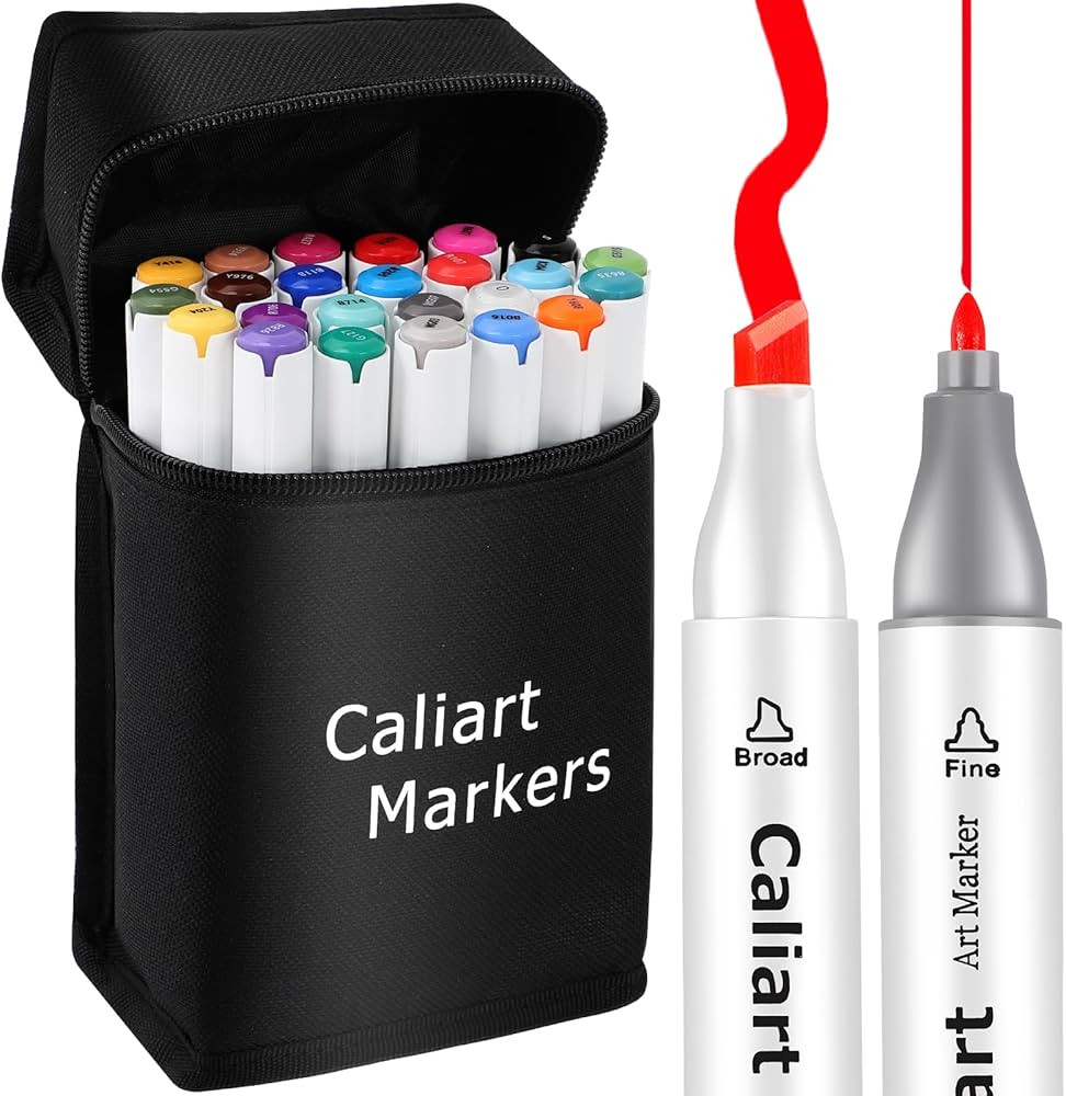 Caliart Alcohol Based Markers, 24 Colors Dual Tip Art Marker Set Fine & Chisel, Permanent Colored... | Amazon (US)