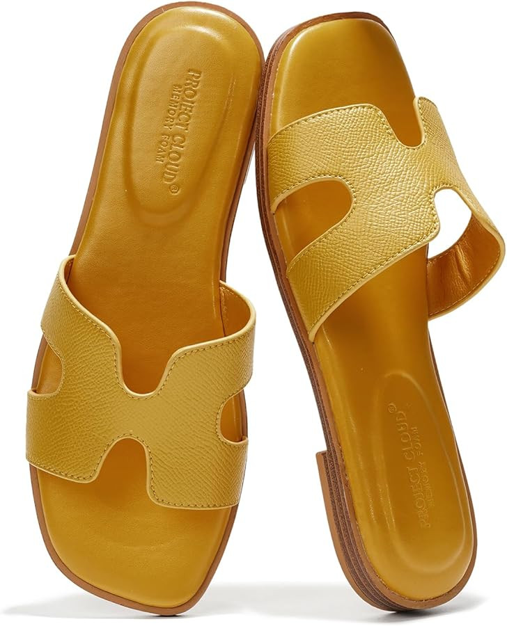 Project Cloud 100% Genuine Leather Sandals for Women 2026 - Fashion Flat Womens Sandals with Memo... | Amazon (US)