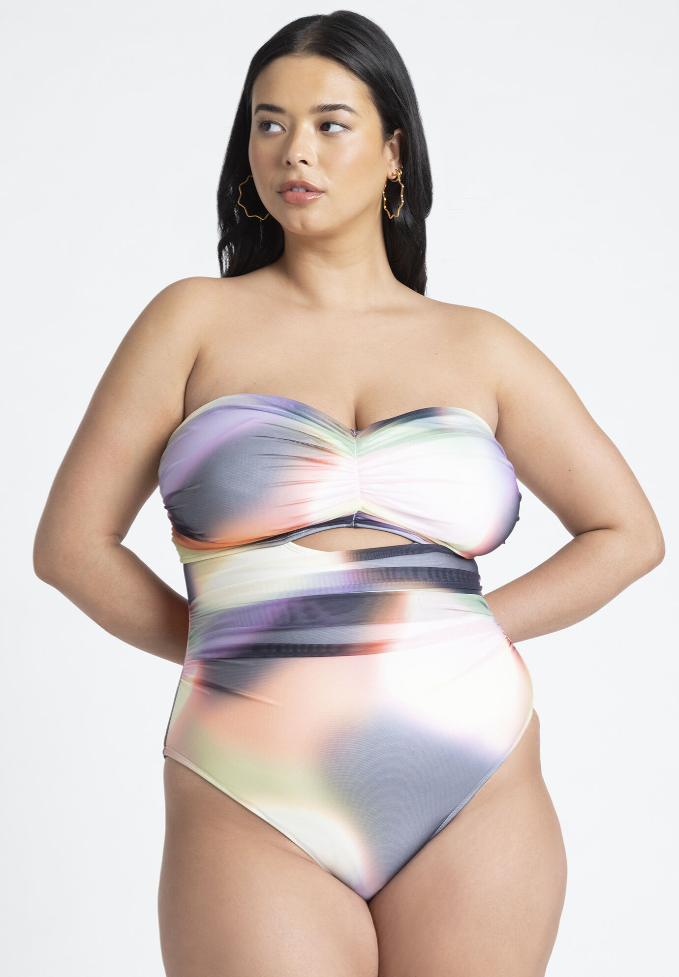 Strapless Mesh Ruched One Piece | Eloquii