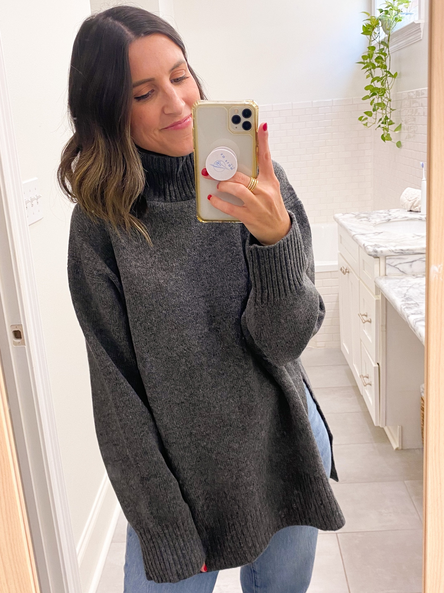 Love this oversized turtleneck sweater! Think material. Wearing XS. 

#LTKunder50 #LTKSeasonal