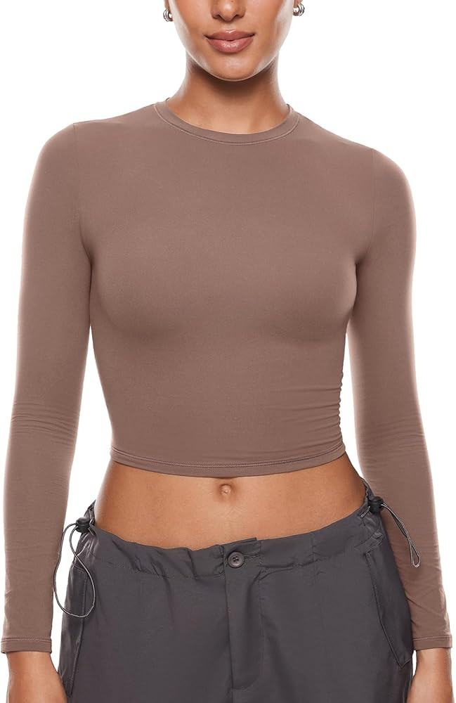 INLYRIC Women's Inbarely Soft Long Sleeve Tops Crew Neck Slim Fit Double Lined Basic Casual Going... | Amazon (US)