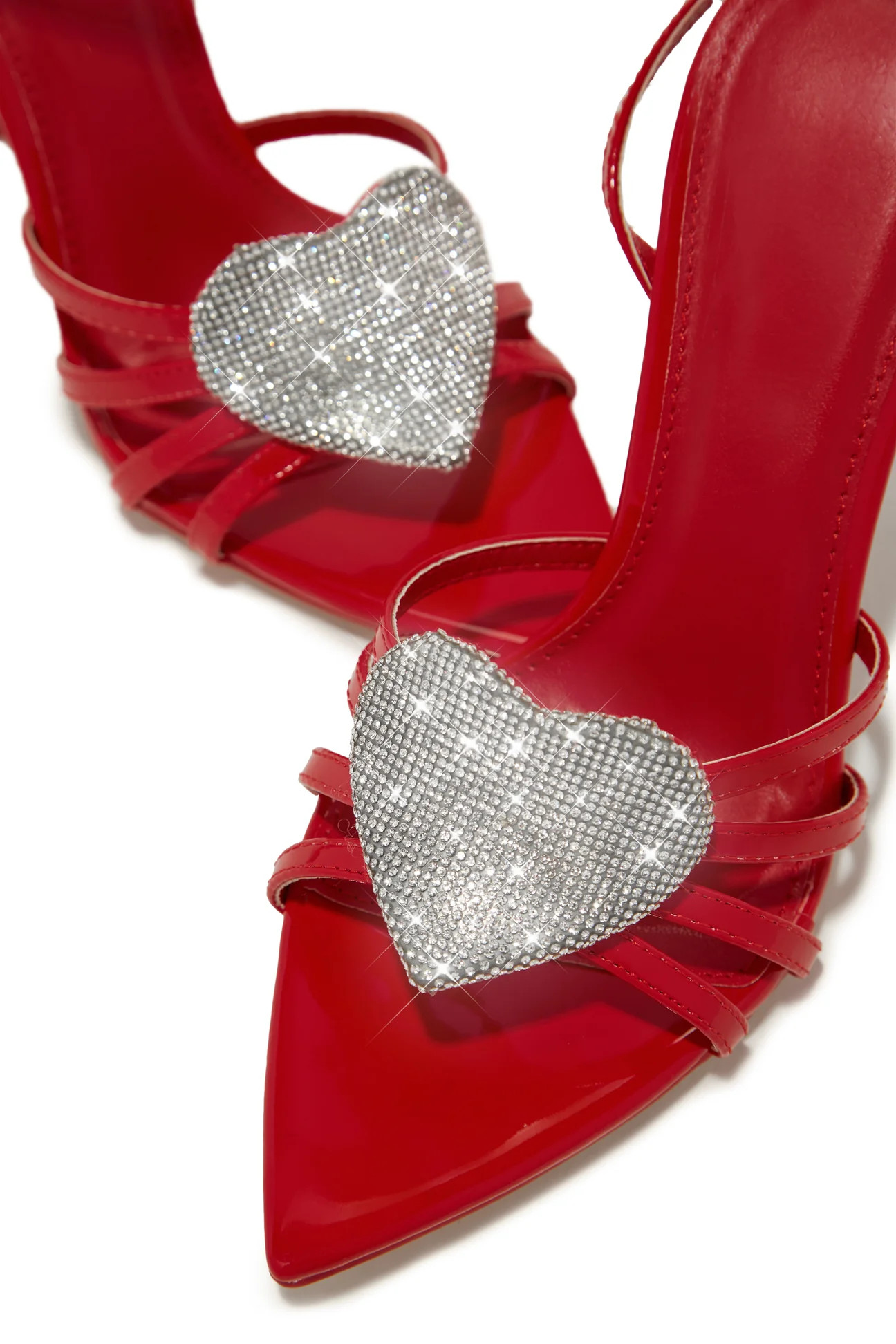 Miss Lola | Heartbreaker Red Heart Embellished High Heels | MISS LOLA