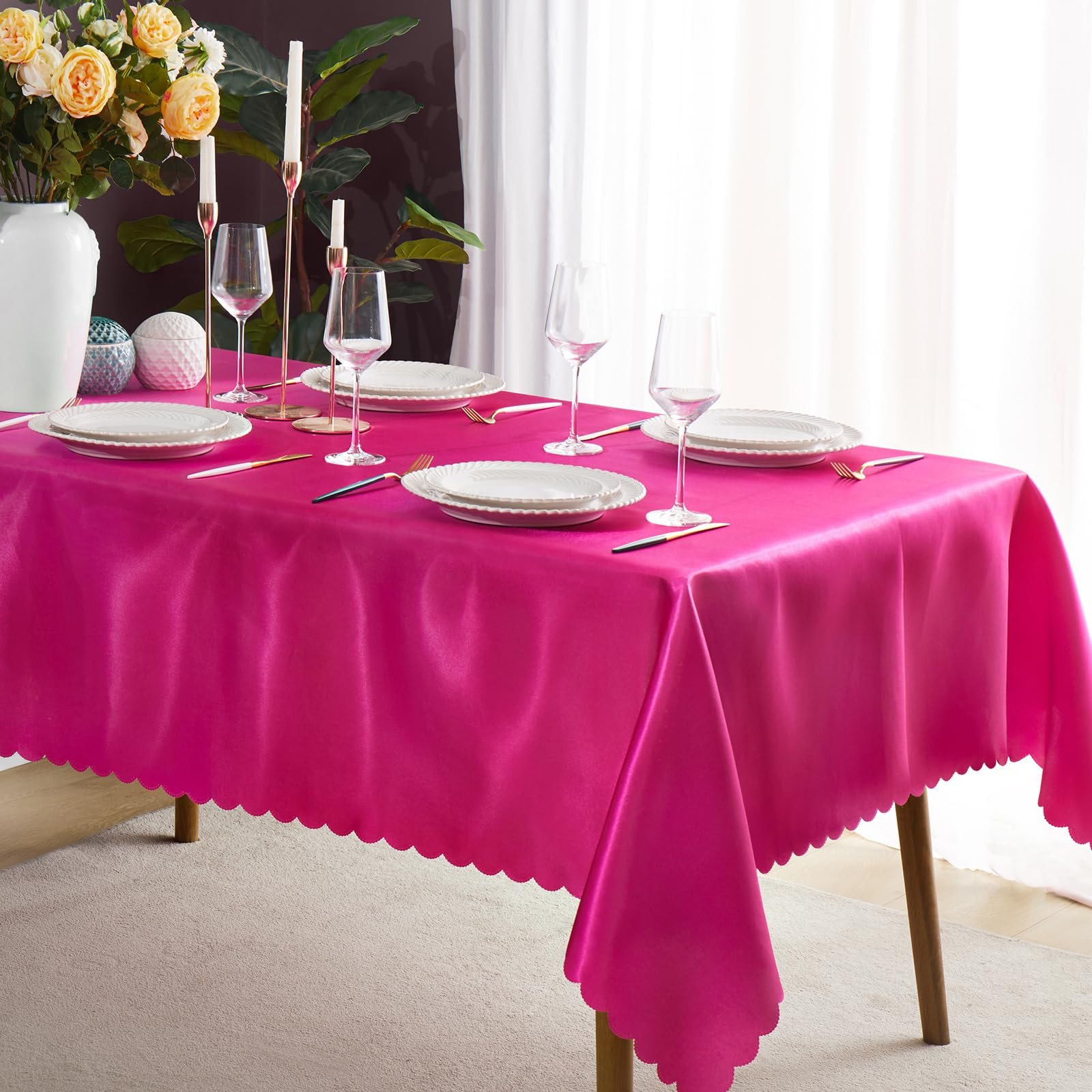 KKJIAF 1 Pack Hot Pink Satin Tablecloth 58" x 102" Rectangle Bright Silky Smooth Satin Table Cove... | Amazon (US)