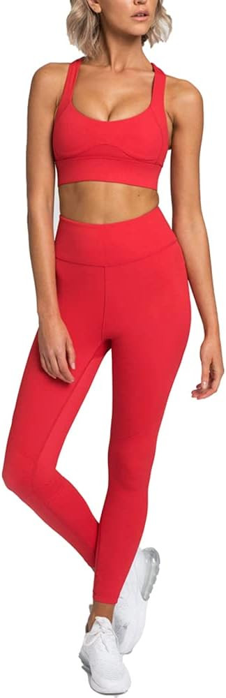 Hotexy Women Workout Sets 2 Pieces Suits High Waisted Yoga Leggings with Stretch Sports Bra Gym T... | Amazon (US)