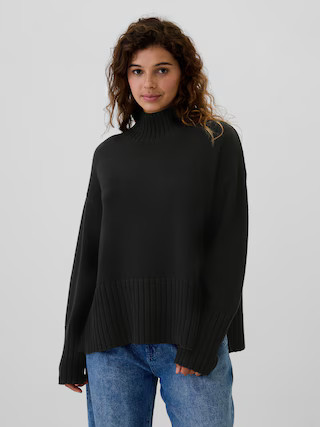 Oversized 24/7 Split-Hem Mockneck Sweater | Gap Factory
