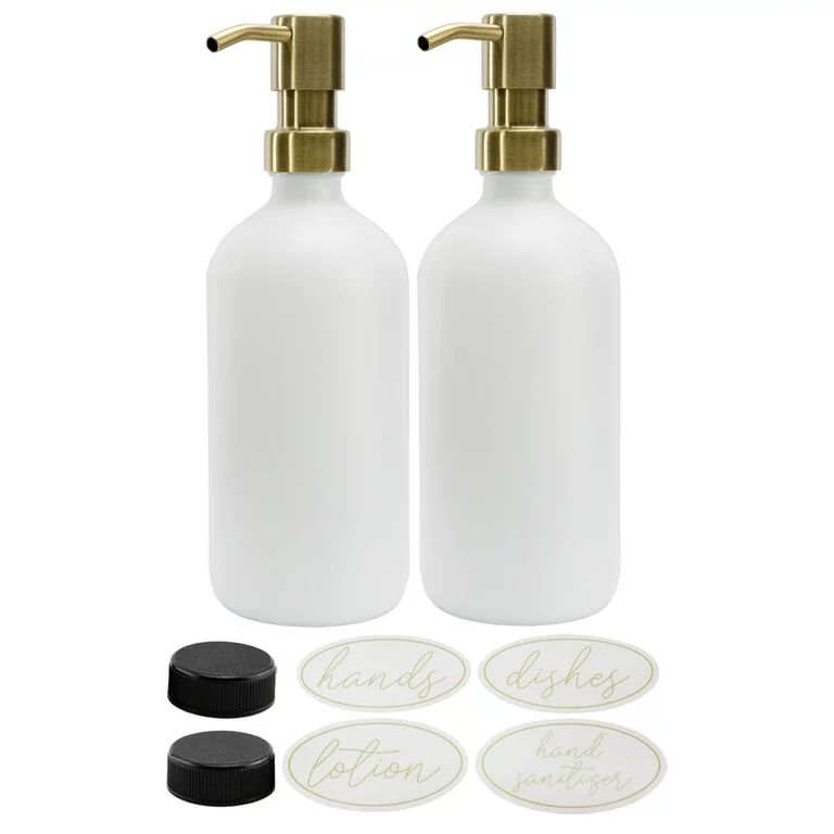 Darware 16oz Glass Pump Bottles (Set of 2, White w/ Gold); Soap Dispenser Pump Bottles with Brush... | Walmart (US)