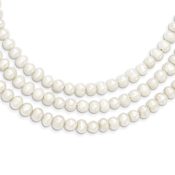 Versil Sterling Silver Triple Strand White Freshwater Cultured Pearl Necklace | Bed Bath & Beyond