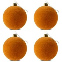4 Count Brown Flocked Ball Christmas Ornaments, 4.5", by Holiday Time | Walmart (US)