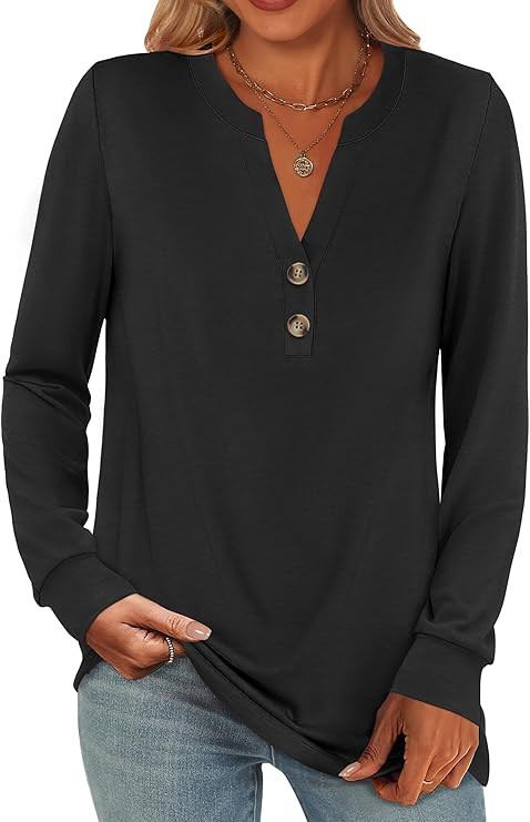 ANRABESS Women's Long Sleeve Shirts 2025 Fall Henley Business Casual Tops Cute T-Shirts Work Blou... | Amazon (US)