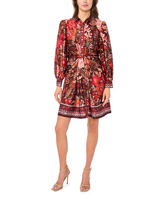 Women's Button-Up Tie-Front Long-Sleeve Dress | Macy's