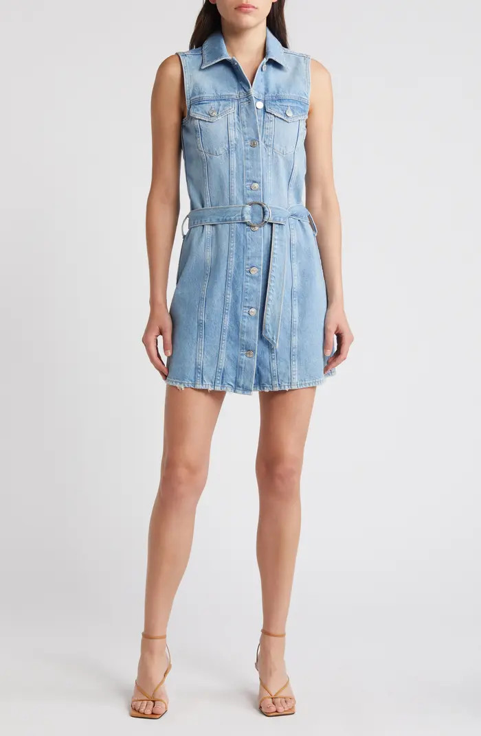 Wilshire Distressed Belted Sleeveless Denim Shirtdress | Nordstrom