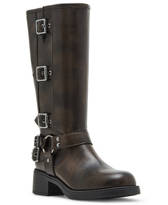 Madden Girl Women's Clarraa Buckled Knee-High Moto Boots - Macy's | Macy's