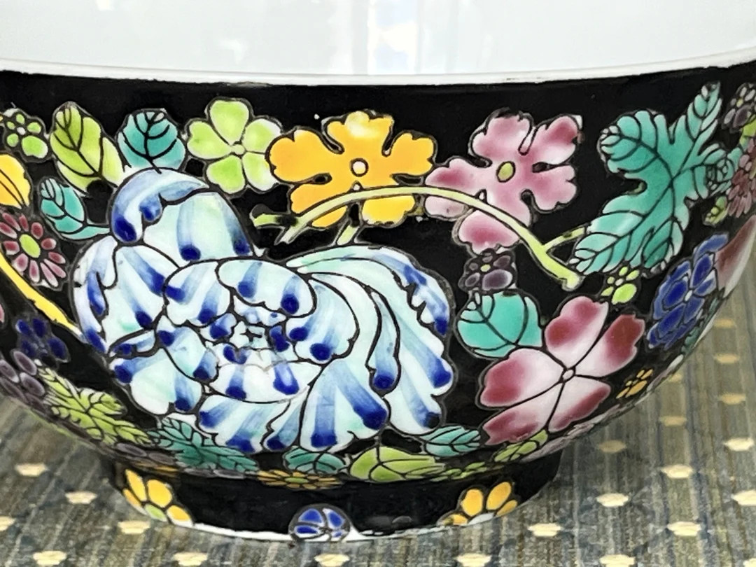 20%off-vintage Chinese Hand-painted Glazed Porcelain Famille Rose NOIR Mille Fleur RICE BOWL - Et... | Etsy (US)
