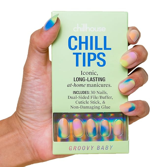 Chillhouse - Chill Tips, Press on Nails Kit - Groovy Baby (Oval) - 30 Nail Shapes & Sizes - Up to... | Amazon (US)