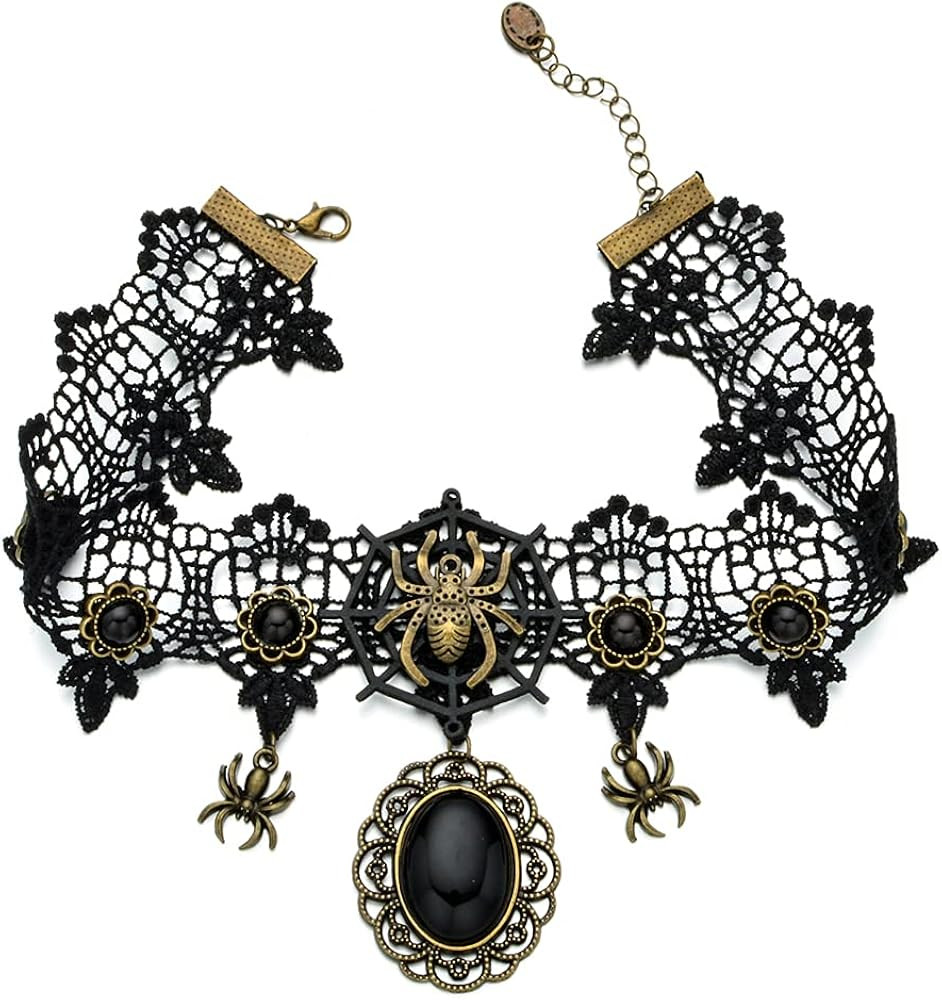 ZaH Halloween Spider Choker for Women Costume Vintage Lace Choker Necklace with Black Stone Penda... | Amazon (US)