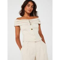 Something New Bardot Ruched Top - Cream | Very (UK)